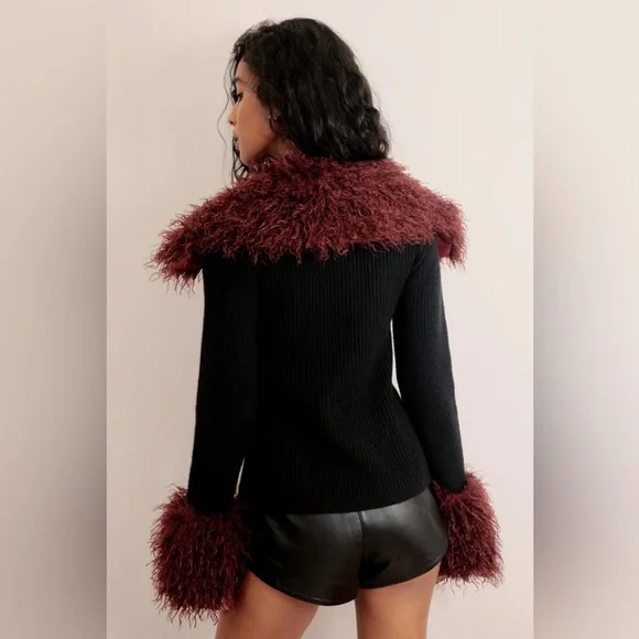 NASTY GAL Shearling Trim Lace Up Cardigan L - Picture 2 of 5